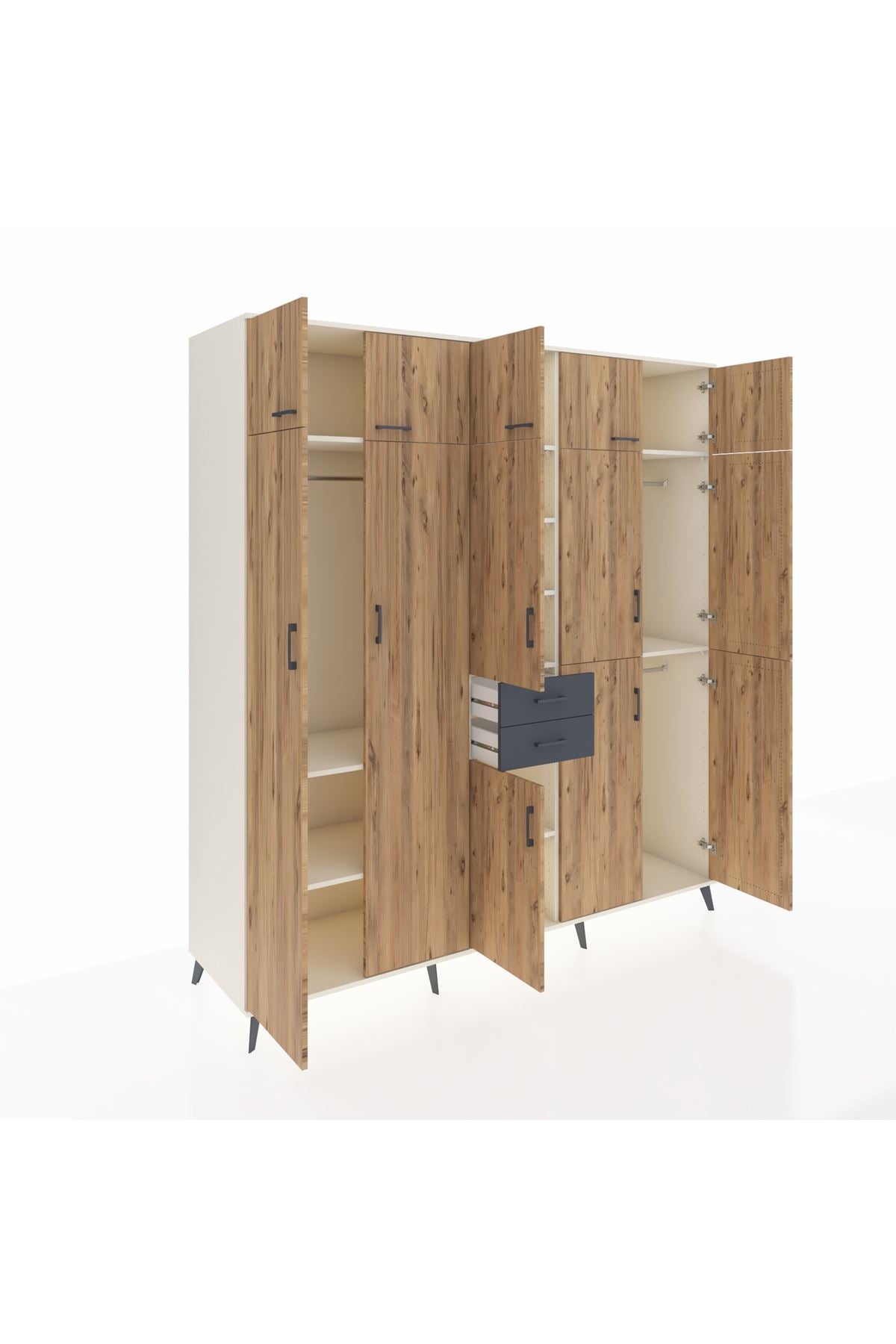 Kronos Dolap 10 Raflı 2 Çekmeceli 3 Askılı 220x59x243 Aytaşı-Çam/Antrasit