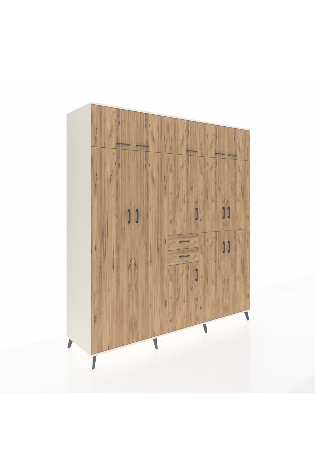 Kronos Dolap 10 Raflı 2 Çekmeceli 3 Askılı 220x59x243 Aytaşı-Çam/Çam