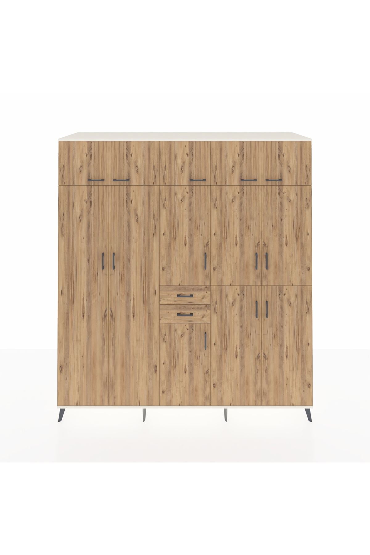 Kronos Dolap 10 Raflı 2 Çekmeceli 3 Askılı 220x59x243 Aytaşı-Çam/Çam