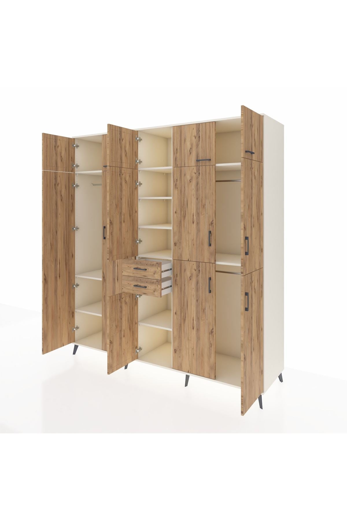 Kronos Dolap 10 Raflı 2 Çekmeceli 3 Askılı 220x59x243 Aytaşı-Çam/Çam