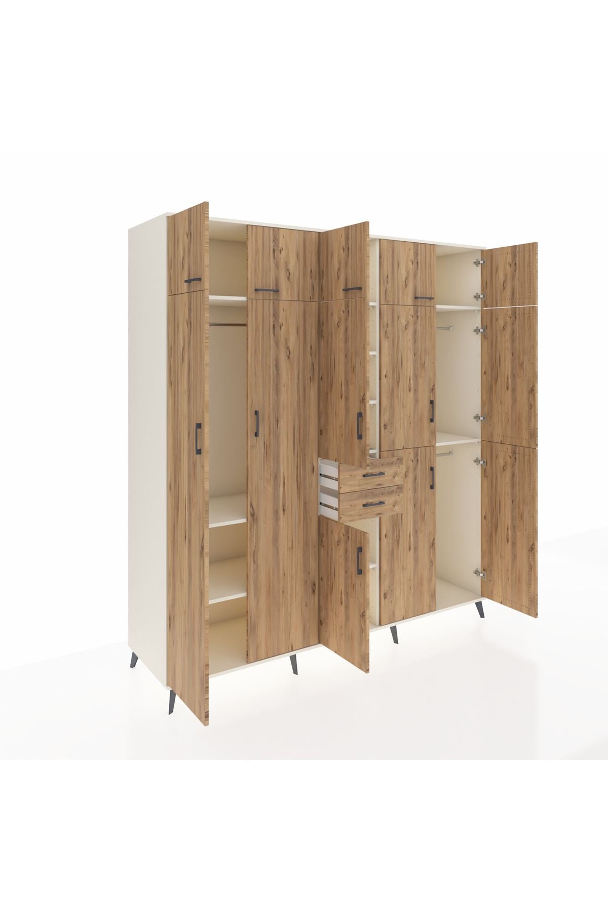 Kronos Dolap 10 Raflı 2 Çekmeceli 3 Askılı 220x59x243 Aytaşı-Çam/Çam