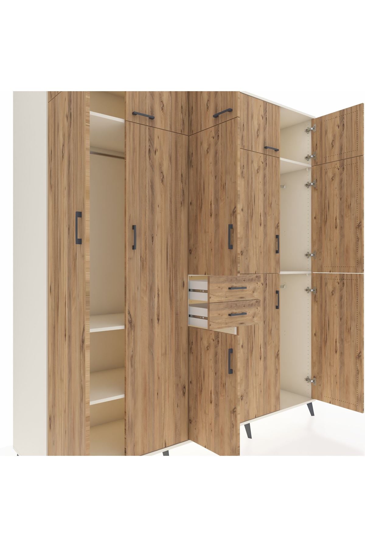 Kronos Dolap 10 Raflı 2 Çekmeceli 3 Askılı 220x59x243 Aytaşı-Çam/Çam