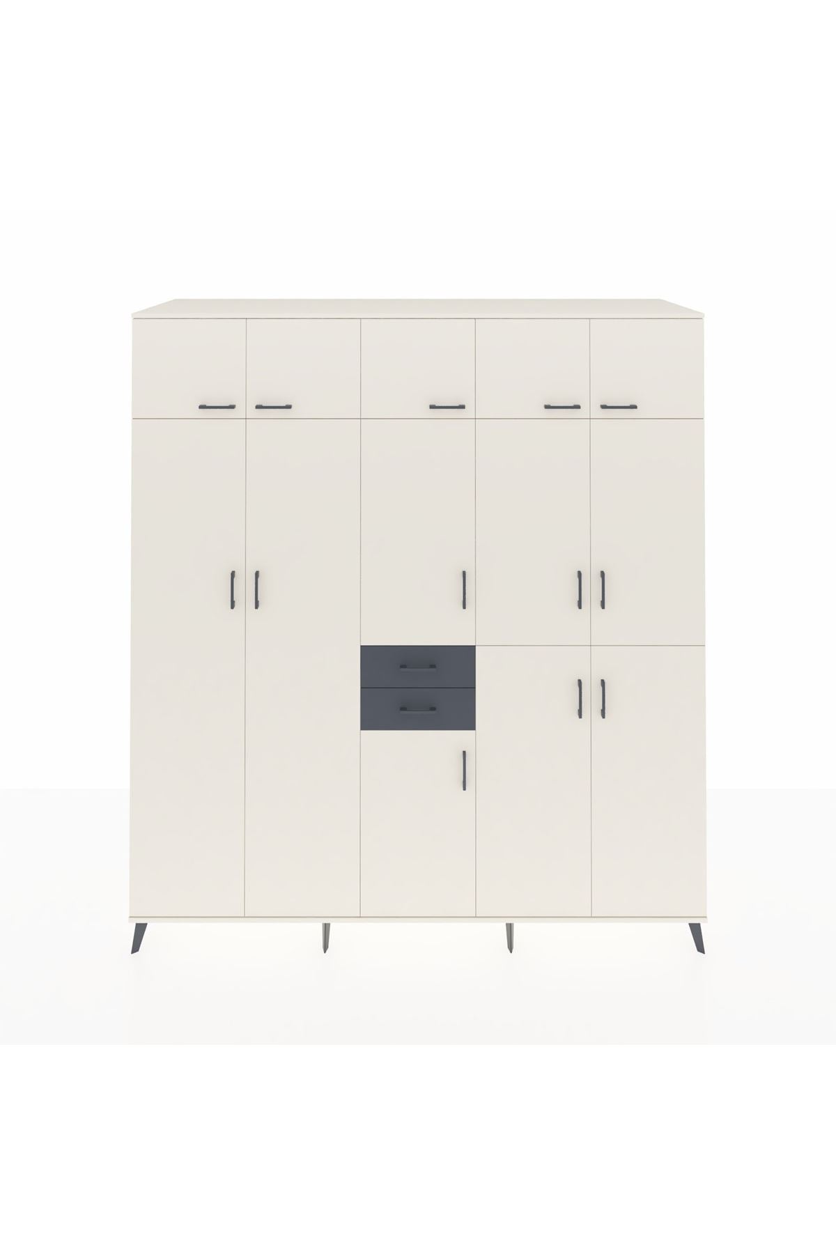 Kronos Dolap 10 Raflı 2 Çekmeceli 3 Askılı 220x59x243 Aytaşı-Aytaşı/Antrasit