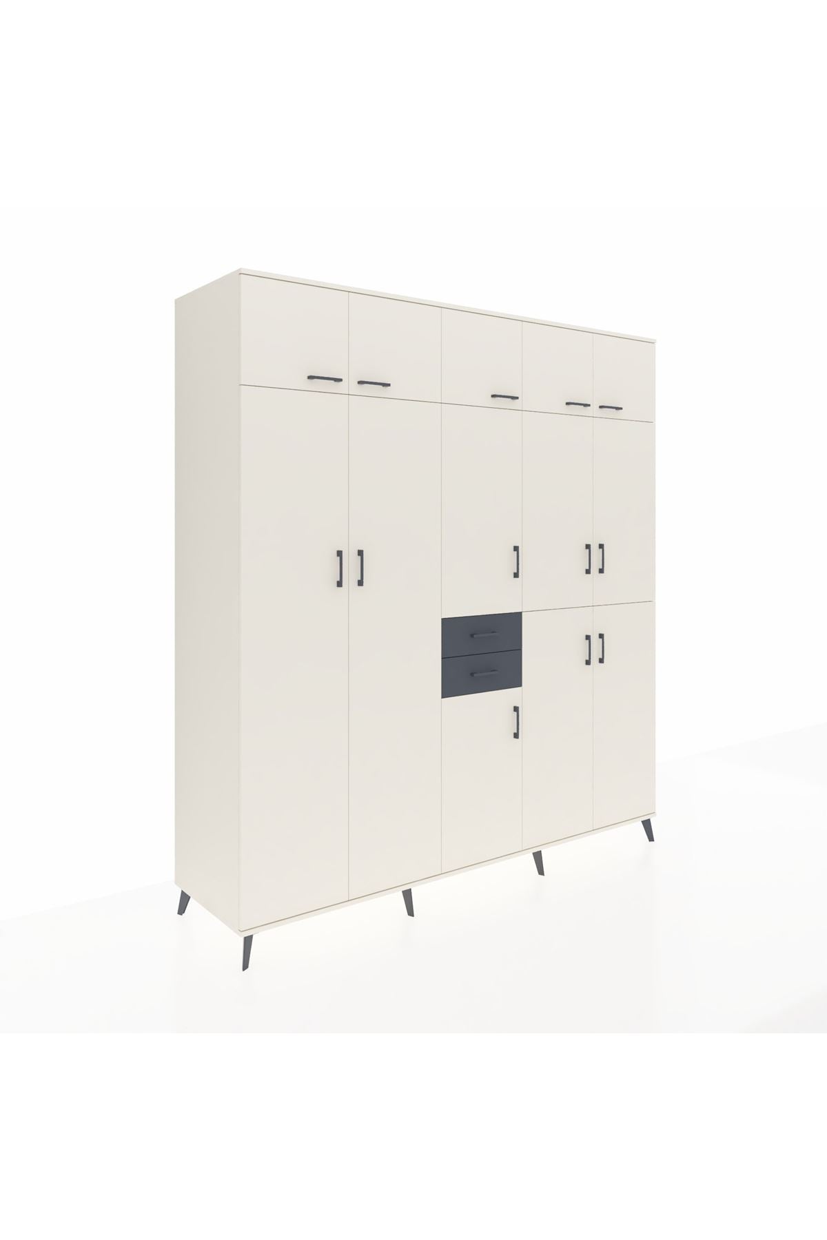 Kronos Dolap 10 Raflı 2 Çekmeceli 3 Askılı 220x59x243 Aytaşı-Aytaşı/Antrasit