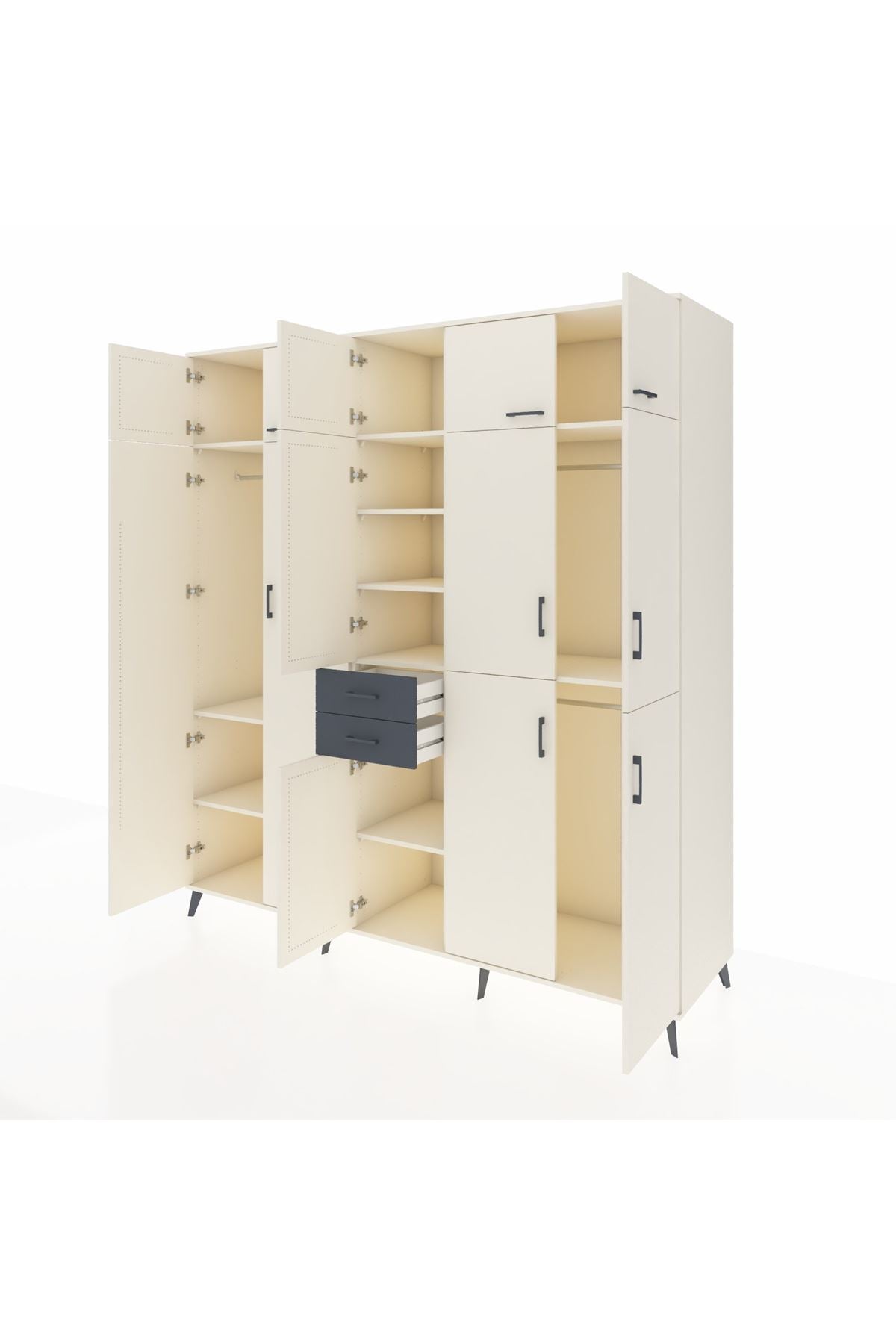 Kronos Dolap 10 Raflı 2 Çekmeceli 3 Askılı 220x59x243 Aytaşı-Aytaşı/Antrasit