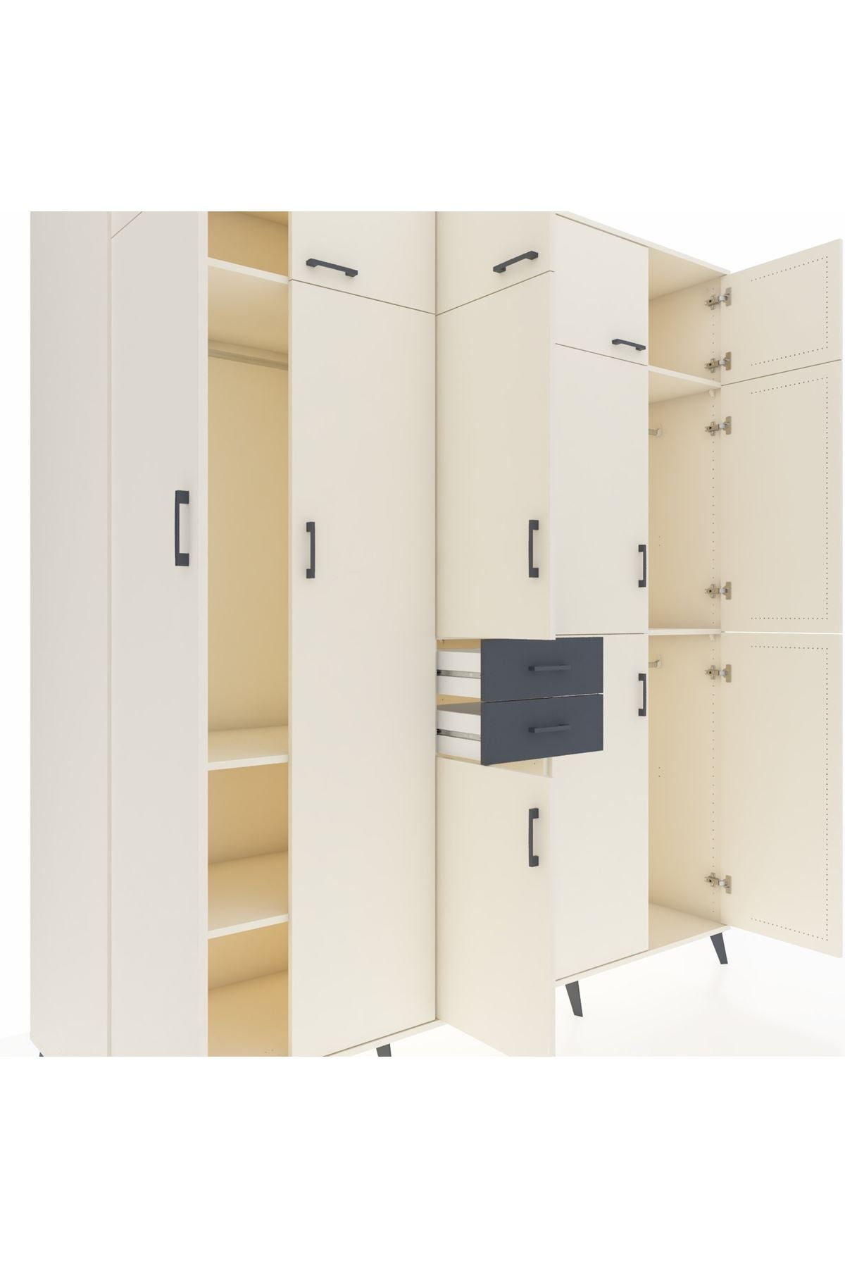 Kronos Dolap 10 Raflı 2 Çekmeceli 3 Askılı 220x59x243 Aytaşı-Aytaşı/Antrasit