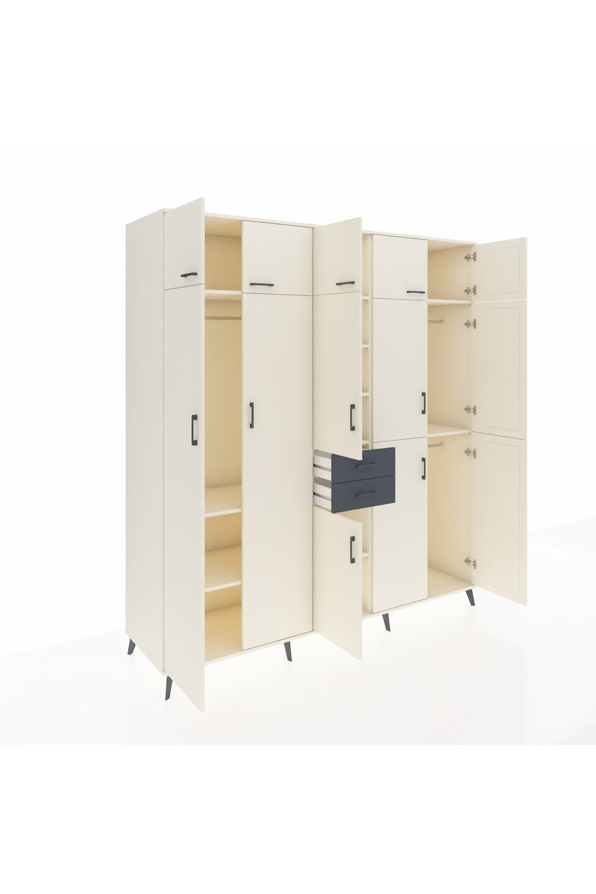 Kronos Dolap 10 Raflı 2 Çekmeceli 3 Askılı 220x59x243 Aytaşı-Aytaşı/Antrasit