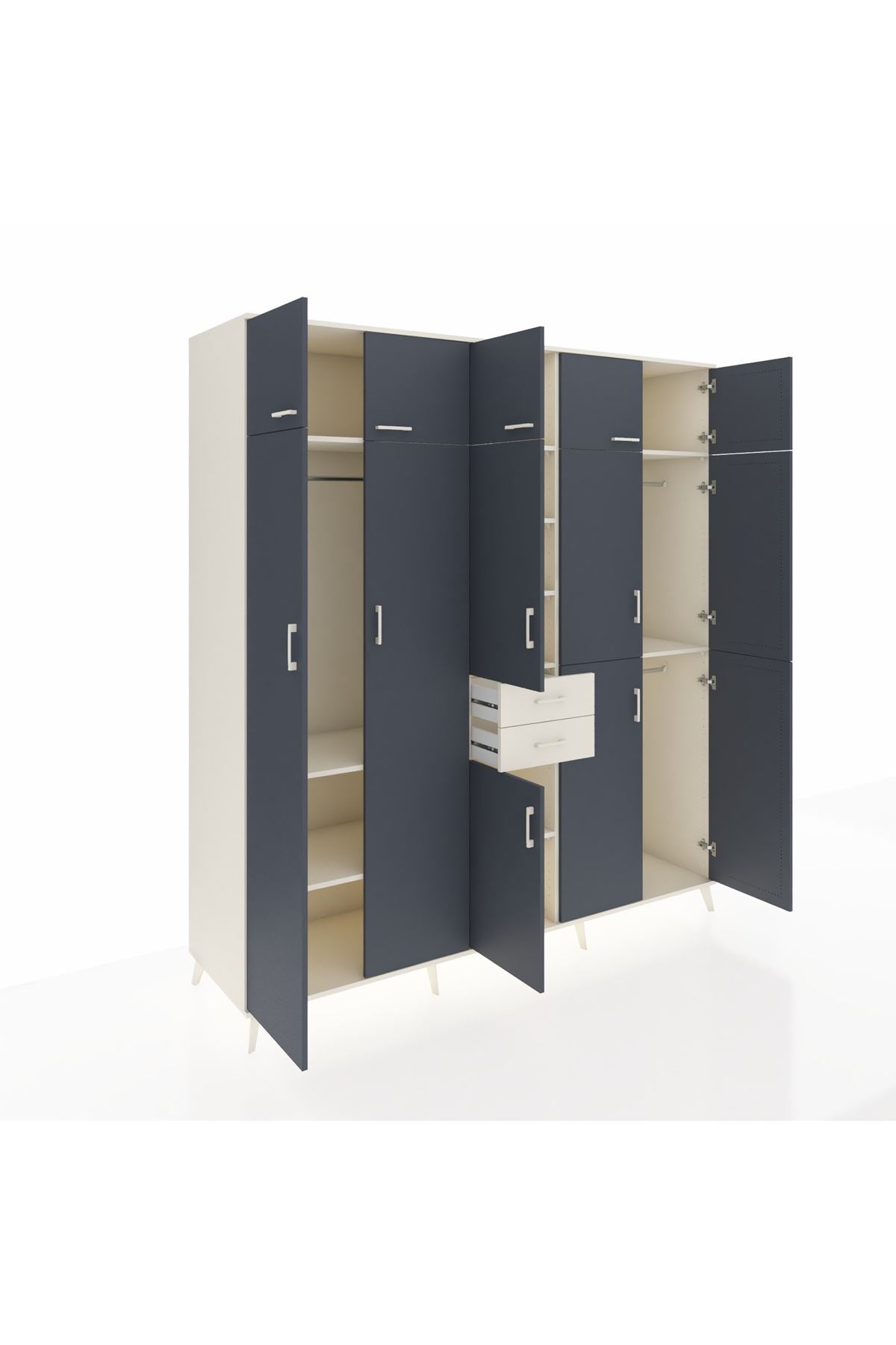 Kronos Dolap 10 Raflı 2 Çekmeceli 3 Askılı 220x59x243 Aytaşı-Antrasit/Aytaşı