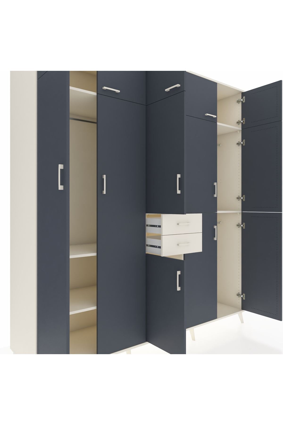 Kronos Dolap 10 Raflı 2 Çekmeceli 3 Askılı 220x59x243 Aytaşı-Antrasit/Aytaşı