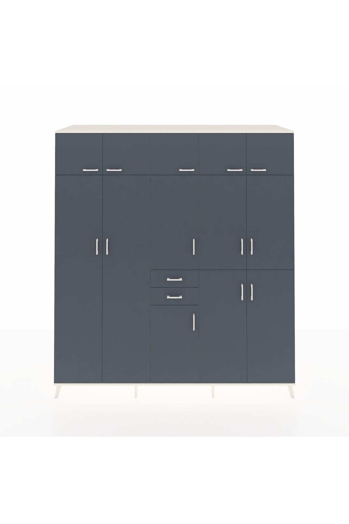 Kronos Dolap 10 Raflı 2 Çekmeceli 3 Askılı 220x59x243 Aytaşı-Antrasit/Antrasit