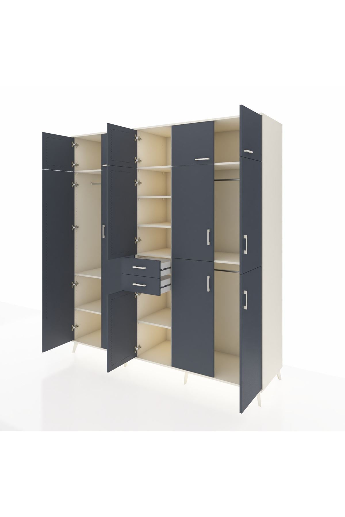 Kronos Dolap 10 Raflı 2 Çekmeceli 3 Askılı 220x59x243 Aytaşı-Antrasit/Antrasit