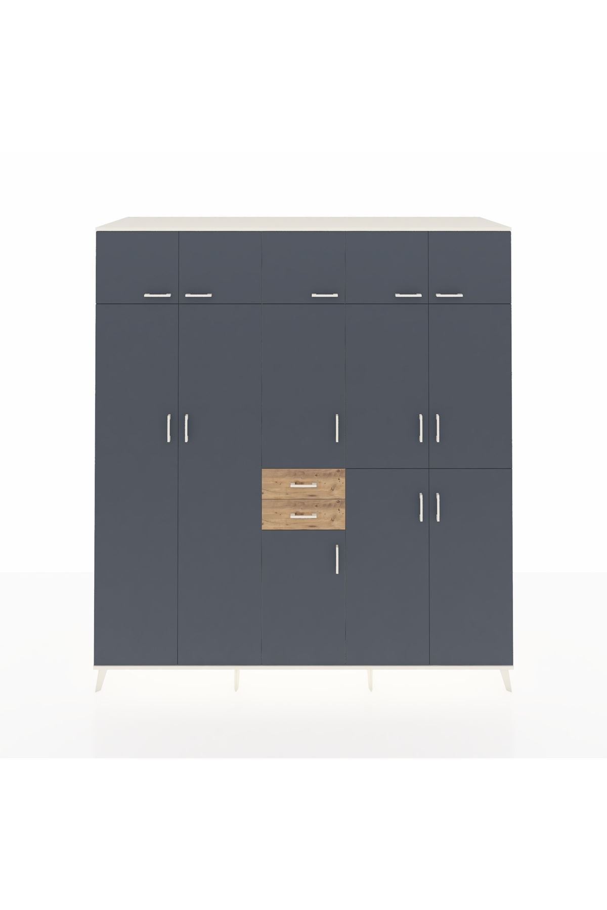 Kronos Dolap 10 Raflı 2 Çekmeceli 3 Askılı 220x59x243 Aytaşı-Antrasit/Çam