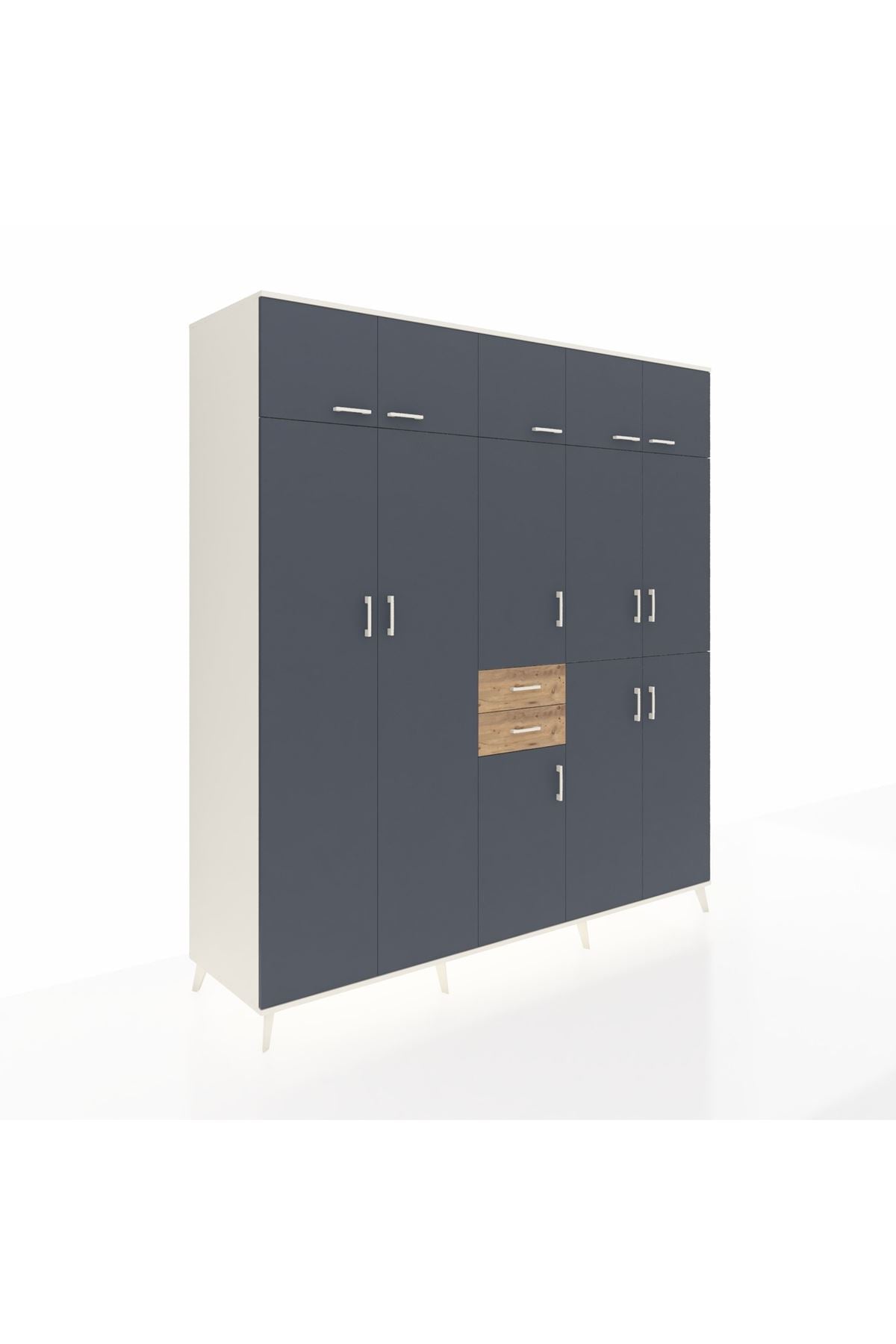 Kronos Dolap 10 Raflı 2 Çekmeceli 3 Askılı 220x59x243 Aytaşı-Antrasit/Çam