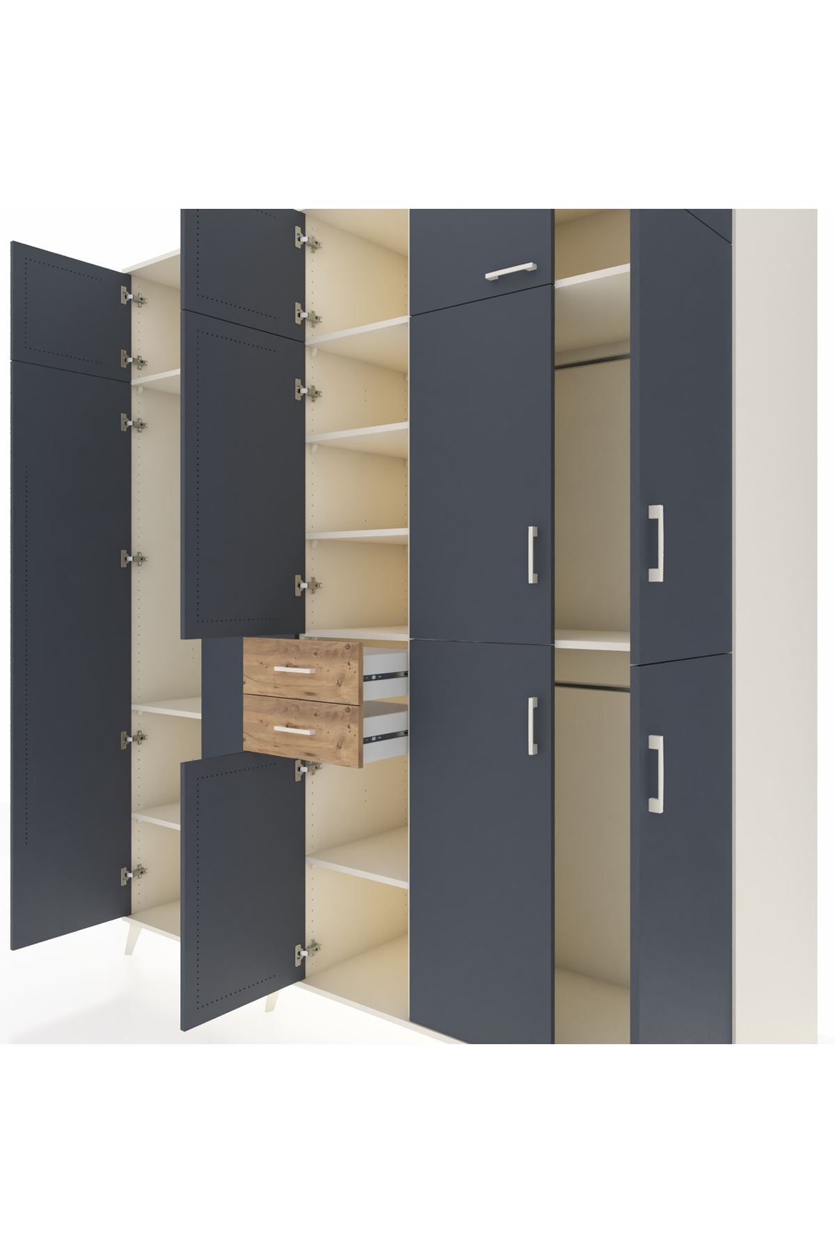 Kronos Dolap 10 Raflı 2 Çekmeceli 3 Askılı 220x59x243 Aytaşı-Antrasit/Çam