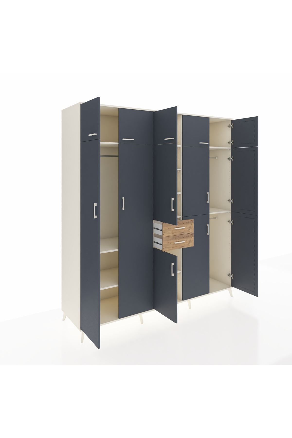 Kronos Dolap 10 Raflı 2 Çekmeceli 3 Askılı 220x59x243 Aytaşı-Antrasit/Çam