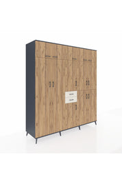 Kronos Dolap 10 Raflı 2 Çekmeceli 3 Askılı 220x59x243 Antrasit-Çam/Aytaşı