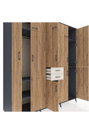 Kronos Dolap 10 Raflı 2 Çekmeceli 3 Askılı 220x59x243 Antrasit-Çam/Aytaşı