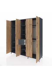 Kronos Dolap 10 Raflı 2 Çekmeceli 3 Askılı 220x59x243 Antrasit-Çam/Antrasit