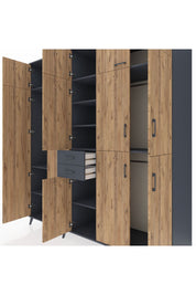 Kronos Dolap 10 Raflı 2 Çekmeceli 3 Askılı 220x59x243 Antrasit-Çam/Antrasit