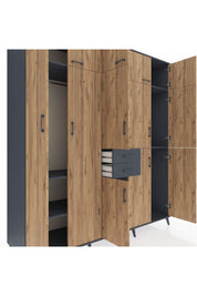 Kronos Dolap 10 Raflı 2 Çekmeceli 3 Askılı 220x59x243 Antrasit-Çam/Antrasit