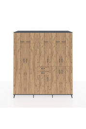 Kronos Dolap 10 Raflı 2 Çekmeceli 3 Askılı 220x59x243 Antrasit-Çam/Çam