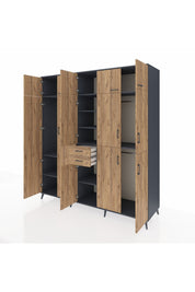 Kronos Dolap 10 Raflı 2 Çekmeceli 3 Askılı 220x59x243 Antrasit-Çam/Çam