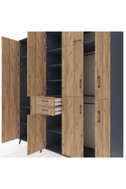 Kronos Dolap 10 Raflı 2 Çekmeceli 3 Askılı 220x59x243 Antrasit-Çam/Çam