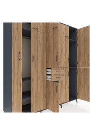 Kronos Dolap 10 Raflı 2 Çekmeceli 3 Askılı 220x59x243 Antrasit-Çam/Çam