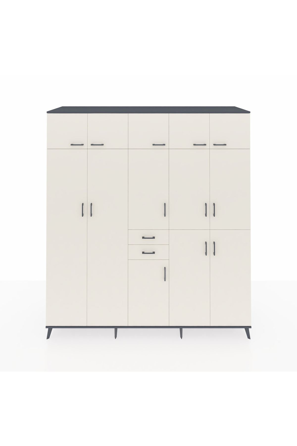 Kronos Dolap 10 Raflı 2 Çekmeceli 3 Askılı 220x59x243 Antrasit-Aytaşı/Aytaşı