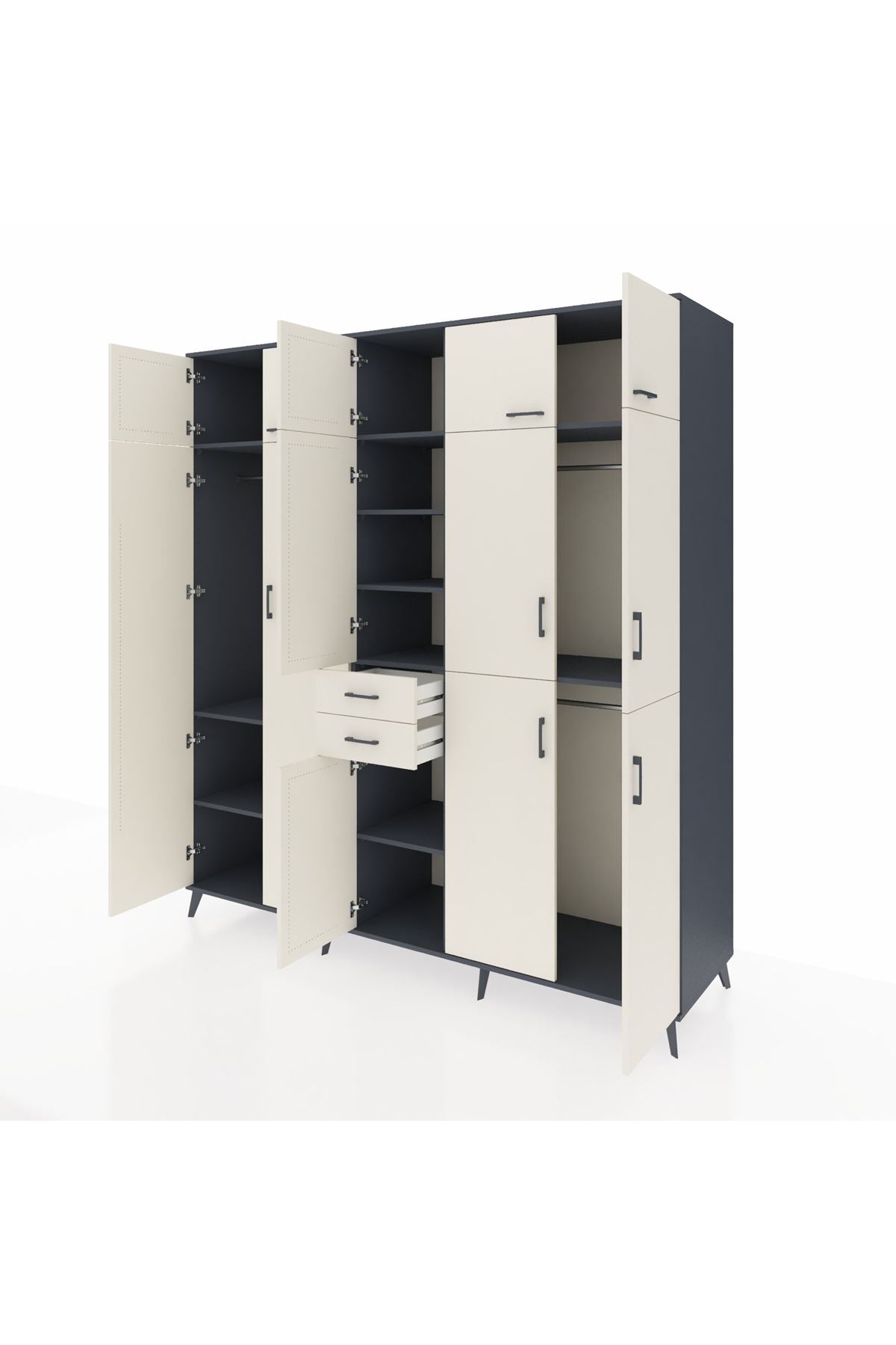 Kronos Dolap 10 Raflı 2 Çekmeceli 3 Askılı 220x59x243 Antrasit-Aytaşı/Aytaşı