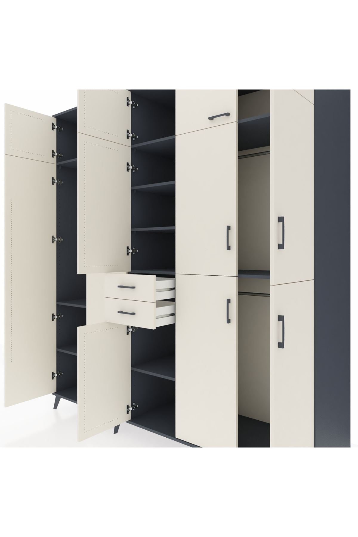 Kronos Dolap 10 Raflı 2 Çekmeceli 3 Askılı 220x59x243 Antrasit-Aytaşı/Aytaşı