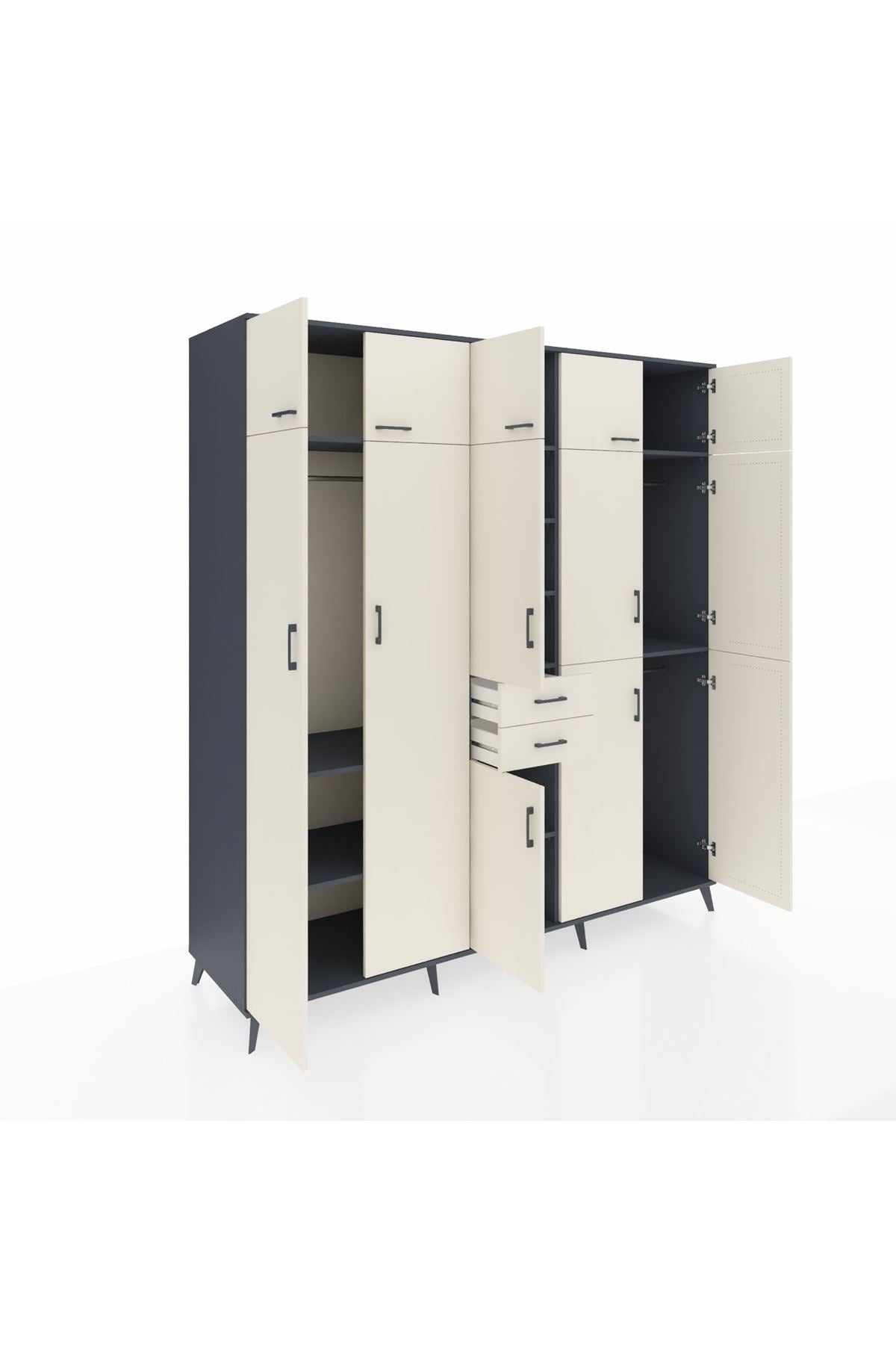 Kronos Dolap 10 Raflı 2 Çekmeceli 3 Askılı 220x59x243 Antrasit-Aytaşı/Aytaşı