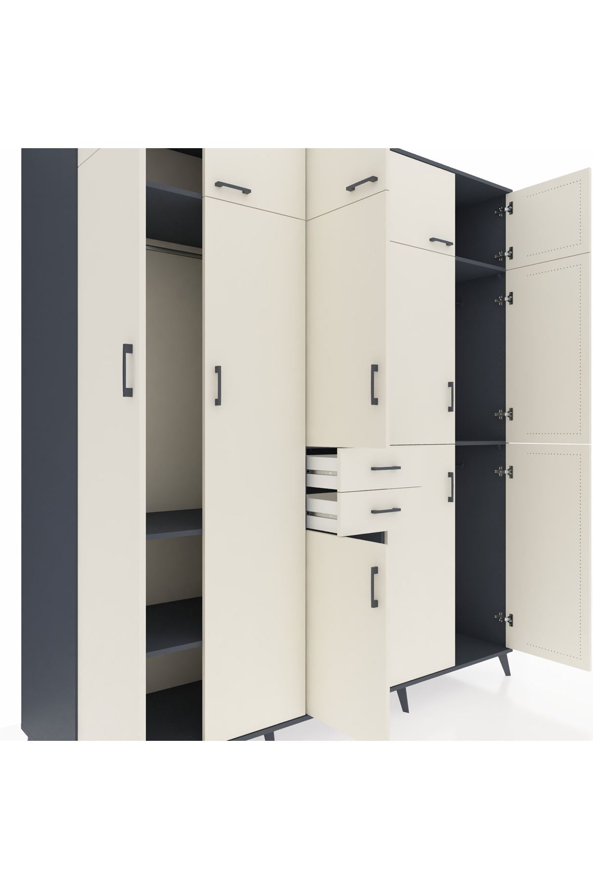 Kronos Dolap 10 Raflı 2 Çekmeceli 3 Askılı 220x59x243 Antrasit-Aytaşı/Aytaşı