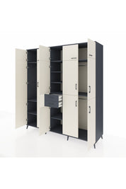 Kronos Dolap 10 Raflı 2 Çekmeceli 3 Askılı 220x59x243 Antrasit-Aytaşı/Antrasit