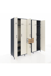 Kronos Dolap 10 Raflı 2 Çekmeceli 3 Askılı 220x59x243 Antrasit-Aytaşı/Çam