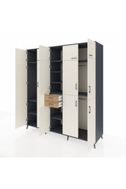 Kronos Dolap 10 Raflı 2 Çekmeceli 3 Askılı 220x59x243 Antrasit-Aytaşı/Çam