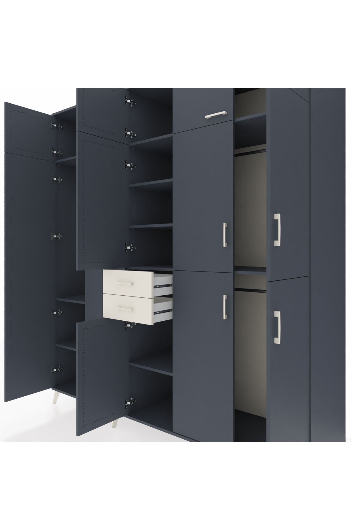 Kronos Dolap 10 Raflı 2 Çekmeceli 3 Askılı 220x59x243 Antrasit-Antrasit/Aytaşı