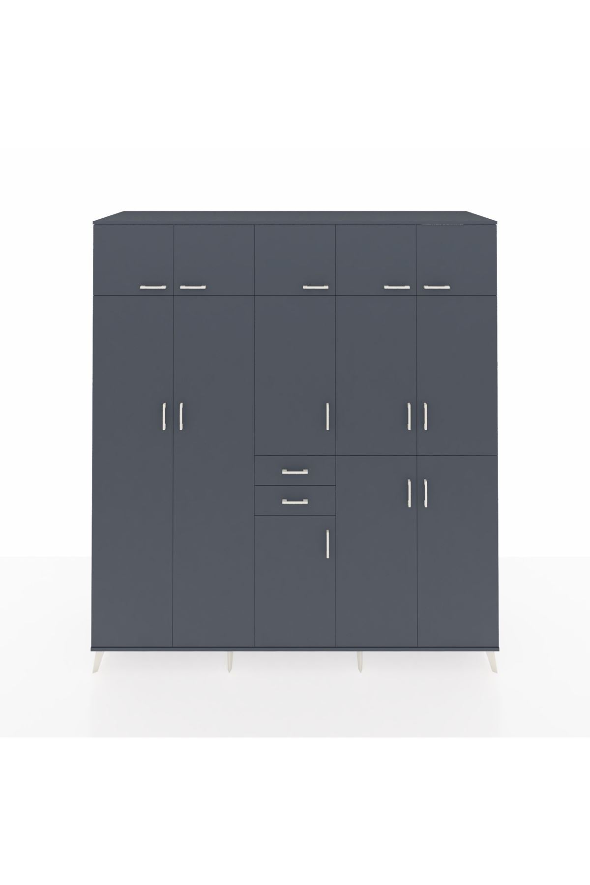 Kronos Dolap 10 Raflı 2 Çekmeceli 3 Askılı 220x59x243 Antrasit-Antrasit/Antrasit