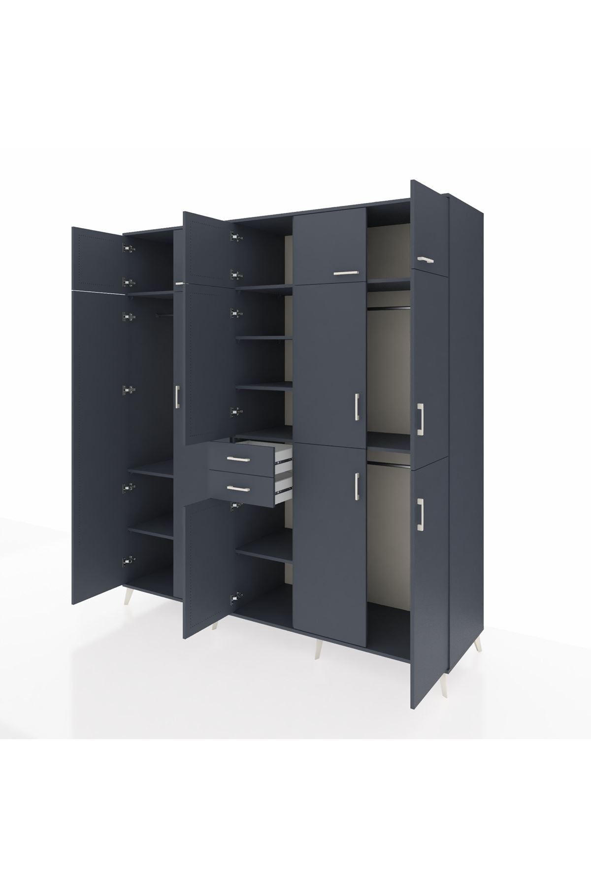 Kronos Dolap 10 Raflı 2 Çekmeceli 3 Askılı 220x59x243 Antrasit-Antrasit/Antrasit