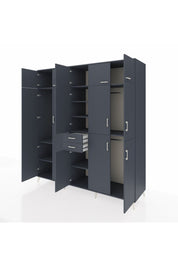 Kronos Dolap 10 Raflı 2 Çekmeceli 3 Askılı 220x59x243 Antrasit-Antrasit/Antrasit