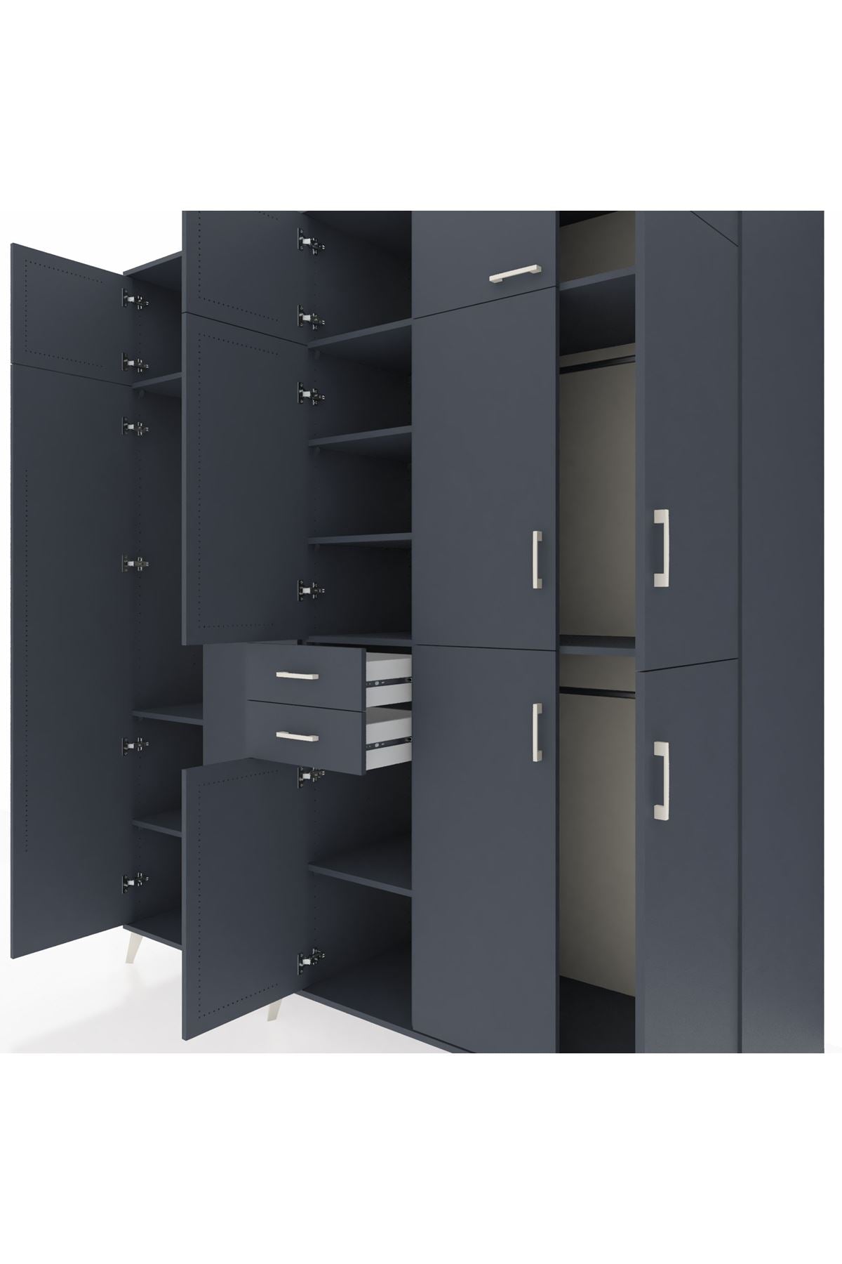 Kronos Dolap 10 Raflı 2 Çekmeceli 3 Askılı 220x59x243 Antrasit-Antrasit/Antrasit