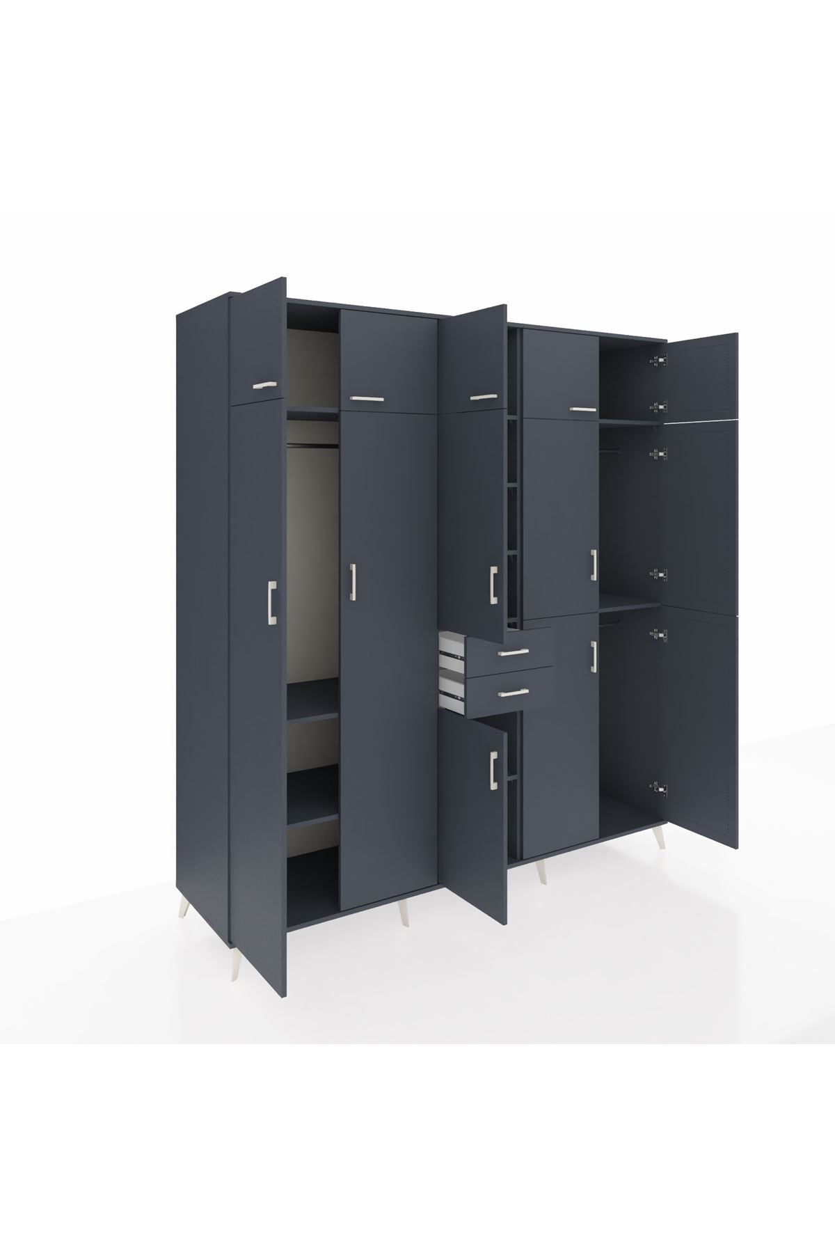 Kronos Dolap 10 Raflı 2 Çekmeceli 3 Askılı 220x59x243 Antrasit-Antrasit/Antrasit