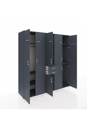 Kronos Dolap 10 Raflı 2 Çekmeceli 3 Askılı 220x59x243 Antrasit-Antrasit/Antrasit