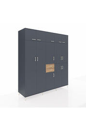 Kronos Dolap 10 Raflı 2 Çekmeceli 3 Askılı 220x59x243 Antrasit-Antrasit/Çam