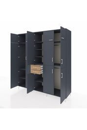 Kronos Dolap 10 Raflı 2 Çekmeceli 3 Askılı 220x59x243 Antrasit-Antrasit/Çam