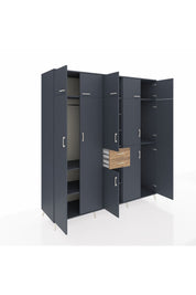 Kronos Dolap 10 Raflı 2 Çekmeceli 3 Askılı 220x59x243 Antrasit-Antrasit/Çam