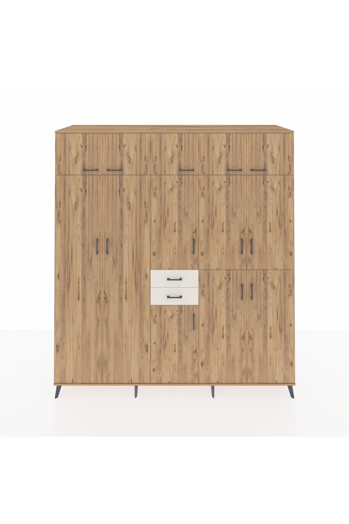 Kronos Dolap 10 Raflı 2 Çekmeceli 3 Askılı 220x59x243 Çam-Çam/Aytaşı