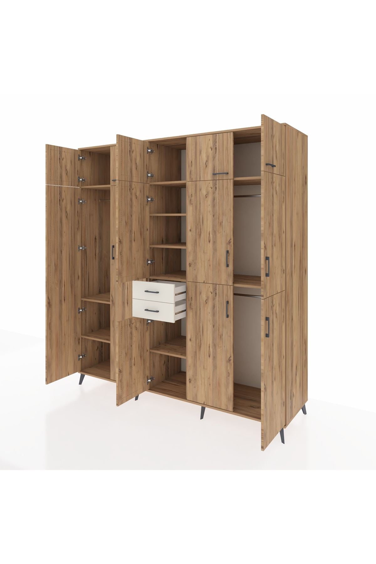 Kronos Dolap 10 Raflı 2 Çekmeceli 3 Askılı 220x59x243 Çam-Çam/Aytaşı