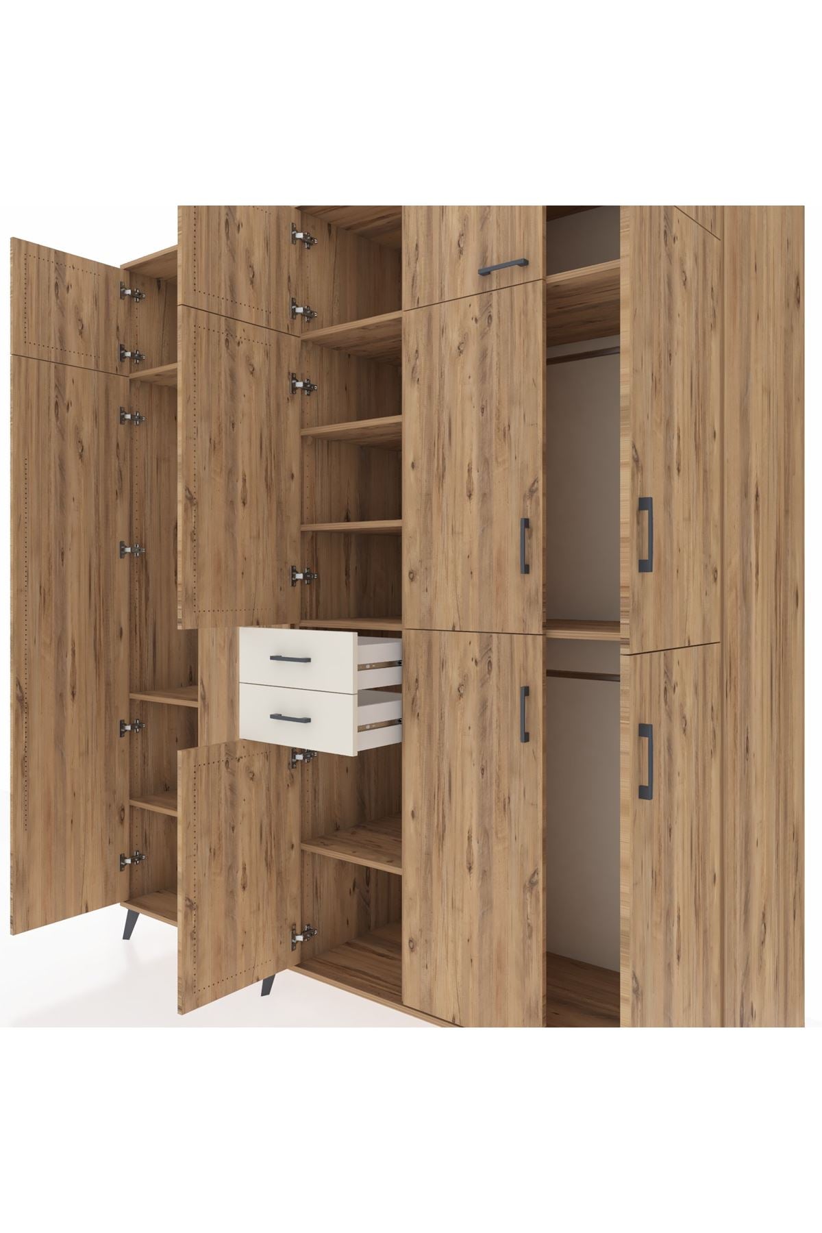 Kronos Dolap 10 Raflı 2 Çekmeceli 3 Askılı 220x59x243 Çam-Çam/Aytaşı