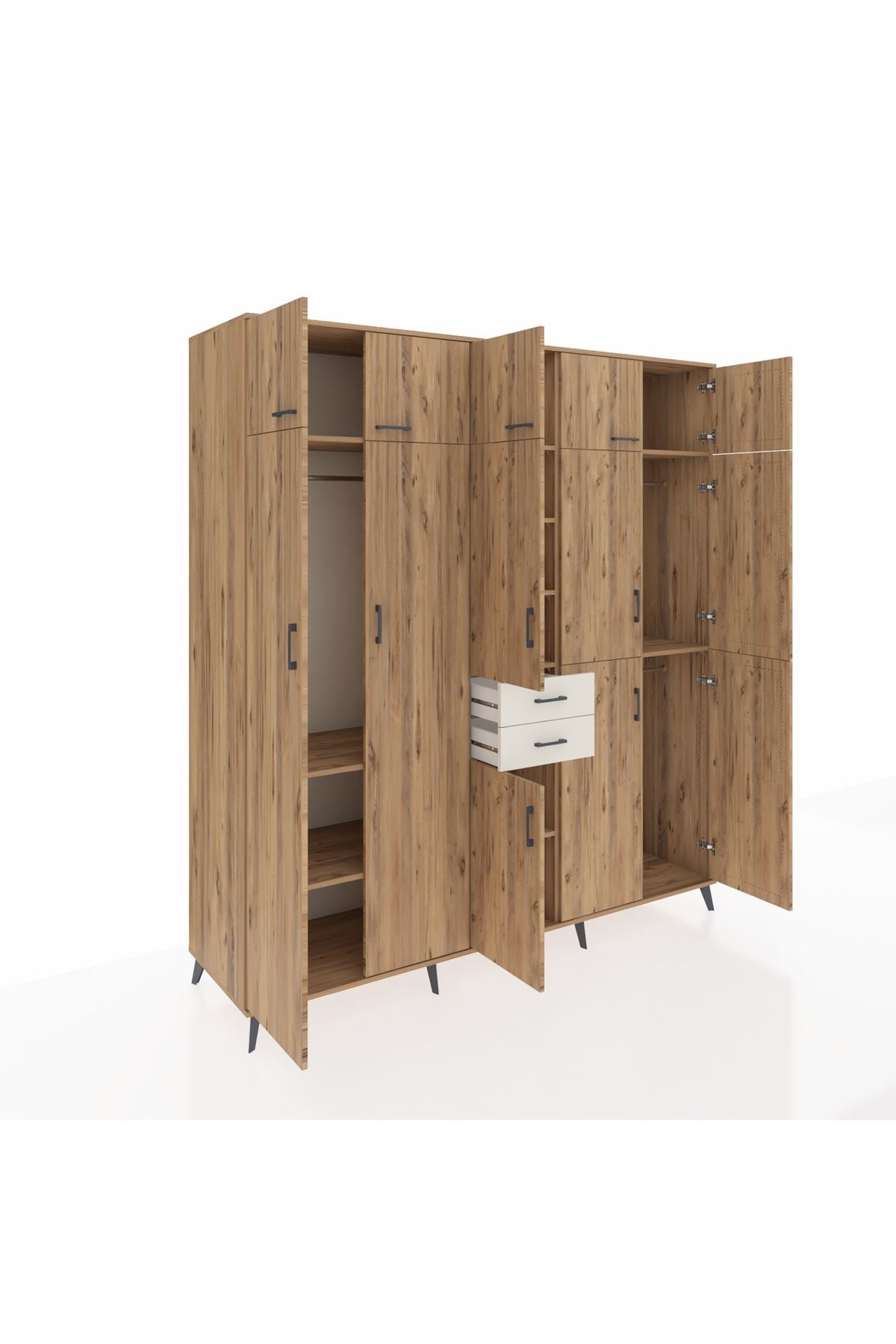 Kronos Dolap 10 Raflı 2 Çekmeceli 3 Askılı 220x59x243 Çam-Çam/Aytaşı